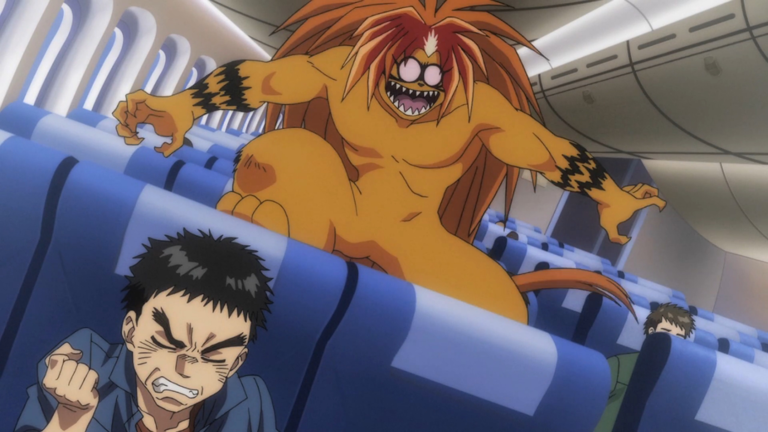 Tora gets excited to ride a plane in Ushio and Tora.