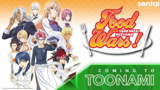 The cast of Food Wars! poses for a Toonami promo. 