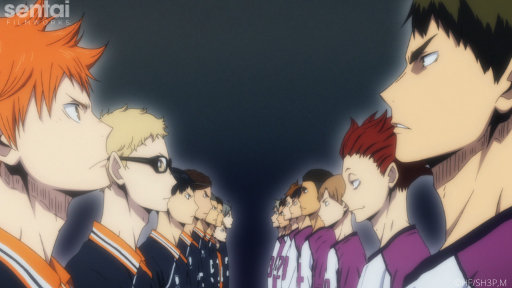 The Karasuno and Shiratorizawa volleyball teams face off against each other.
