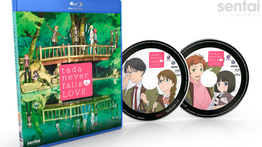 The Blu-ray packaging of Tada Never Falls in Love and its two discs.