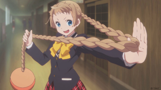 Dekomori from Love, Chunibyo & Other Delusions confidently enters a battle stance using her hair as a weapon.
