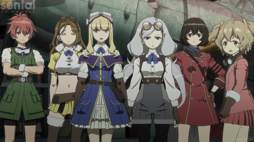 The KOTOBUKI Flight Corps stares, shocked, into the distance.