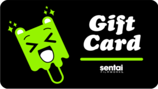 A Sentai Filmworks gift card with the Sentai Popsicle making an excited face.
