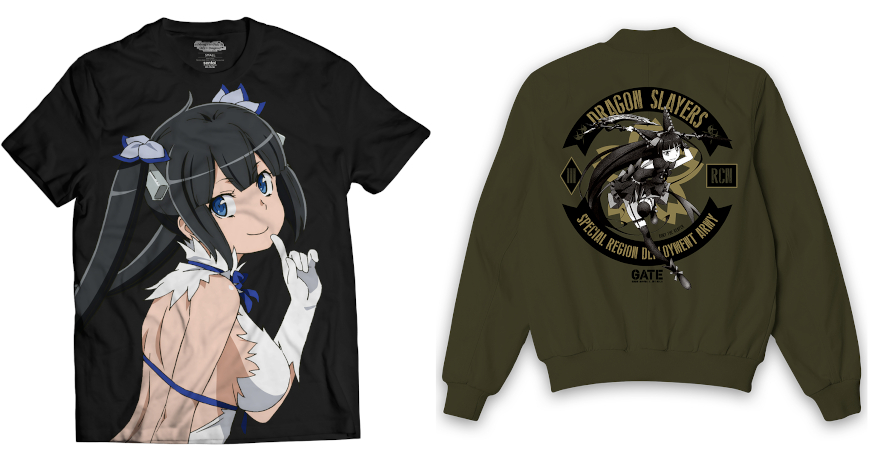 Is it Wrong to Try to Pick Up Girls in a Dungeon? Hestia Shirt | GATE - Rory Mercury Bomber Jacket