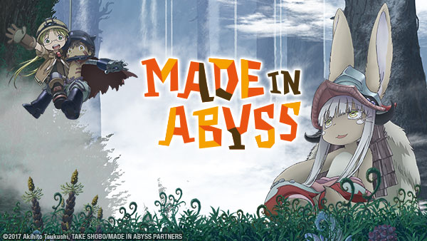 The logo and main characters from MADE IN ABYSS.
