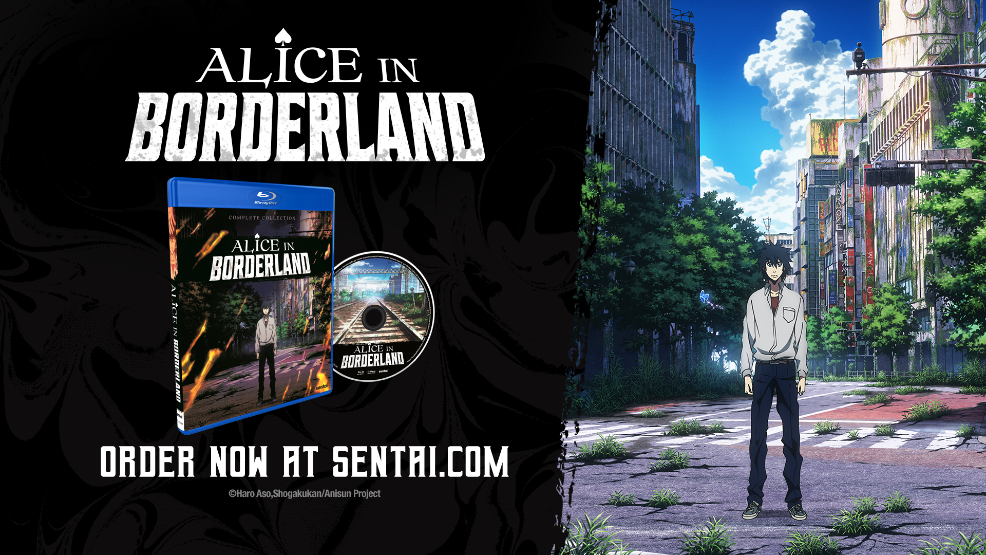 The Alice in Borderland OVA Blu-ray along with the key art. The text says, "Order now at sentai.com"