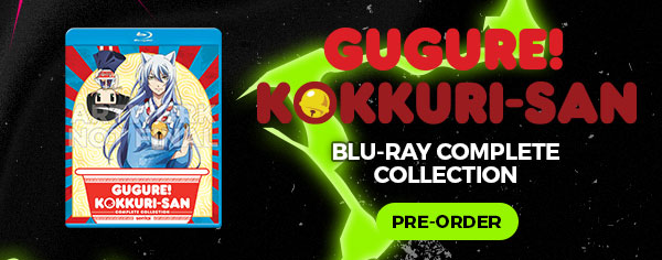 Blu-ray and logo for Gugure! Kokkuri-san. The text says, "Blu-ray complete collection," and "pre-order"